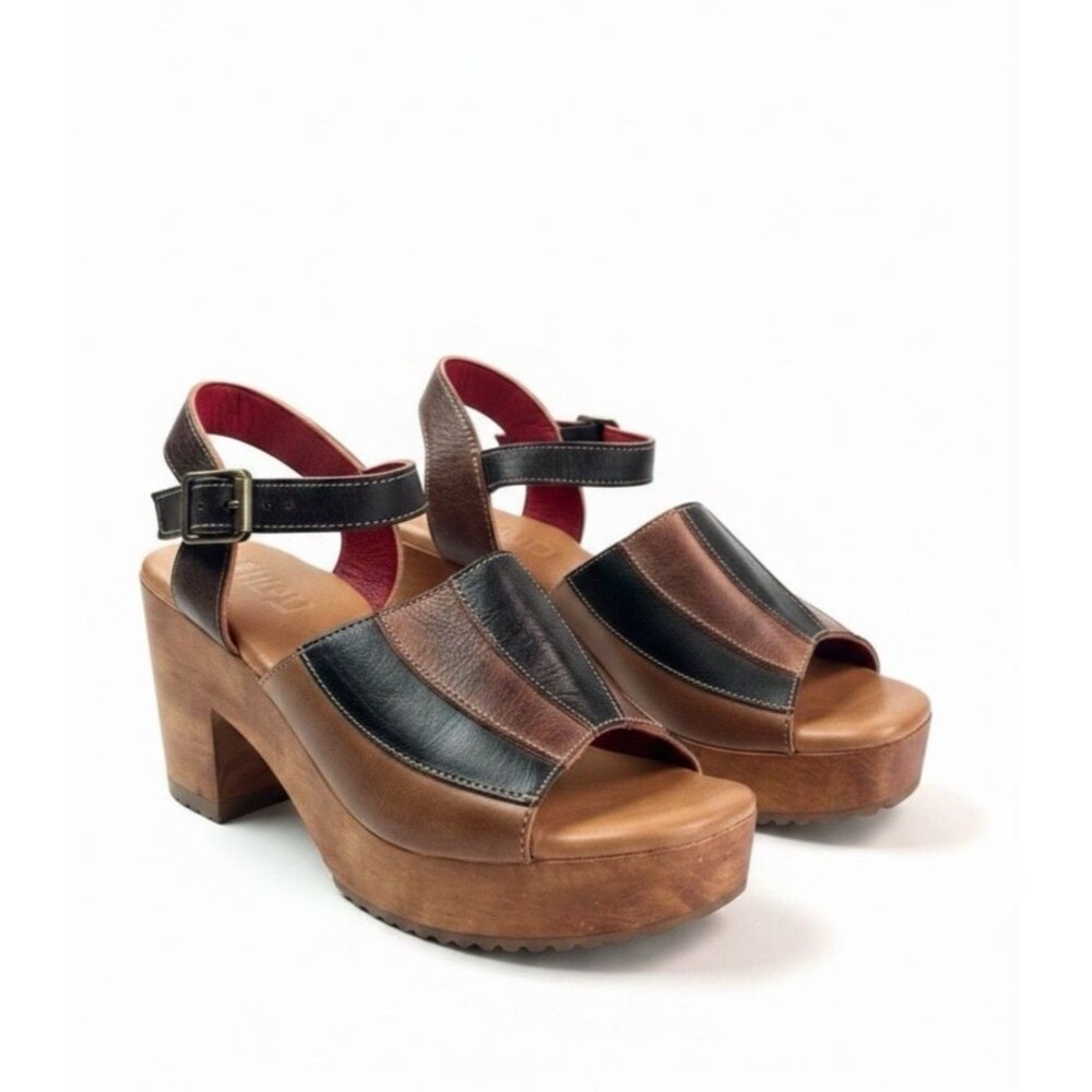 Bed Stu Jetsetter Wooden Clog Sandals 8 Cold Brew Rustic Leather Boho Platform - Picture 2 of 10